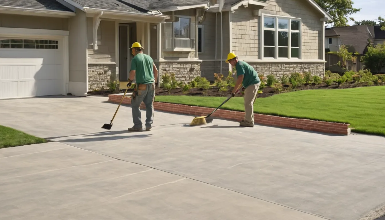 A freshly poured concrete driveway in front of a brick house in Conyers